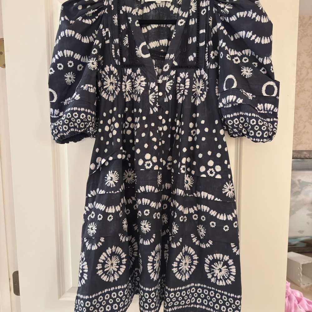 Hunter Bell Navy and White Tye Dye Jenkins Mini Dress